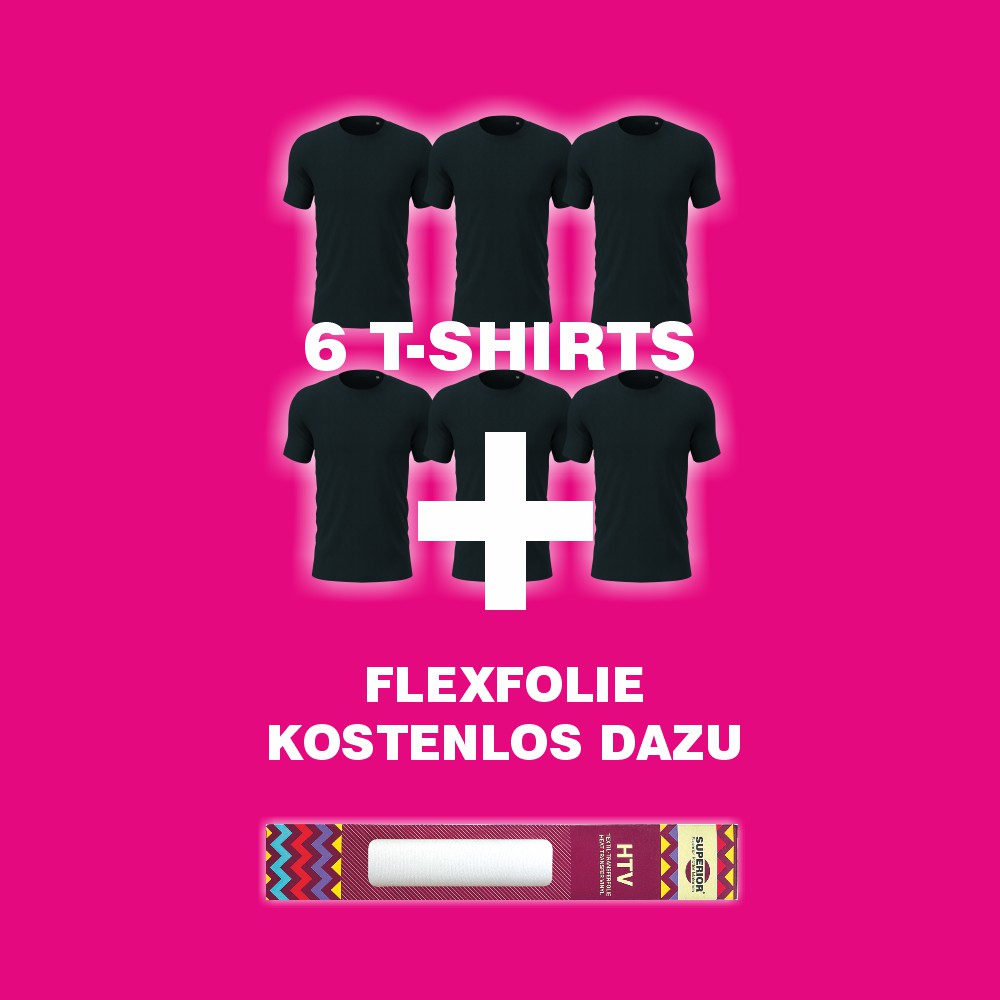 6 black Stedman ST2000 T-Shirts + 1 Free Mini Roll of white Flex Film